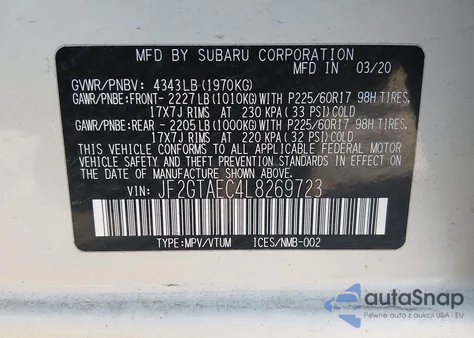 2020 Subaru Crosstrek Premium from USA, damaged, VIN JF2GTAEC4L8269723